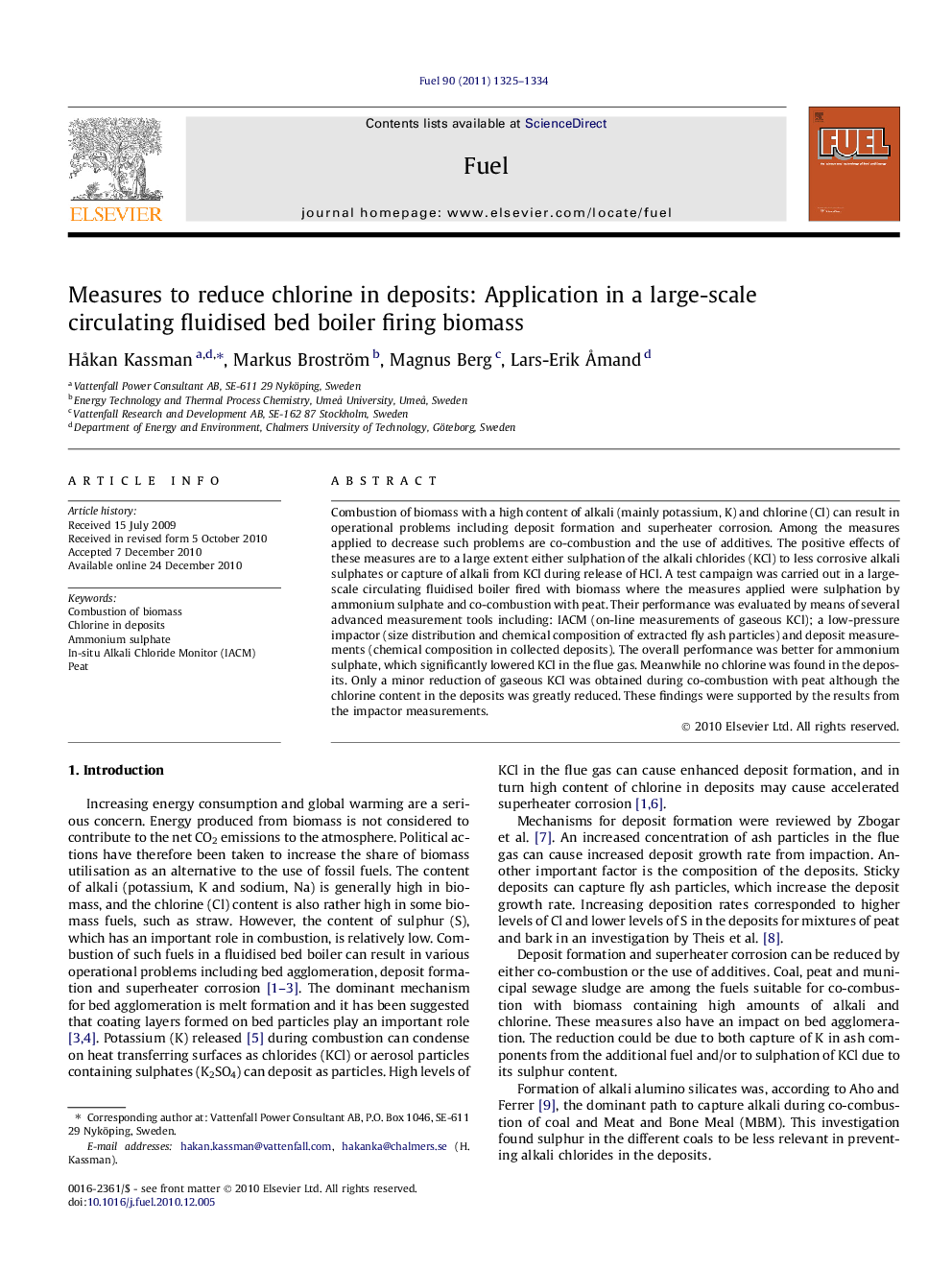 Measures to reduce chlorine in deposits: Application in a large-scale circulating fluidised bed boiler firing biomass