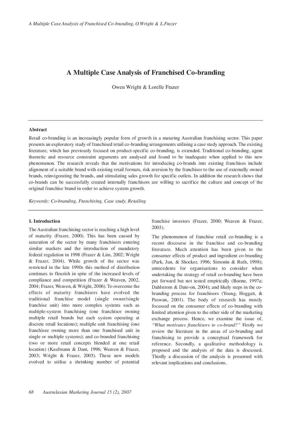 A Multiple Case Analysis of Franchised Co-branding