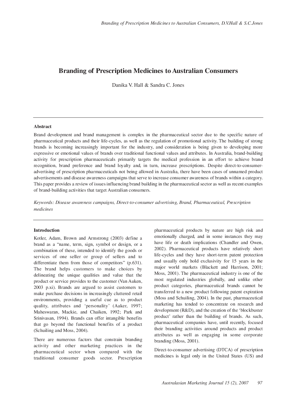 Branding of Prescription Medicines to Australian Consumers