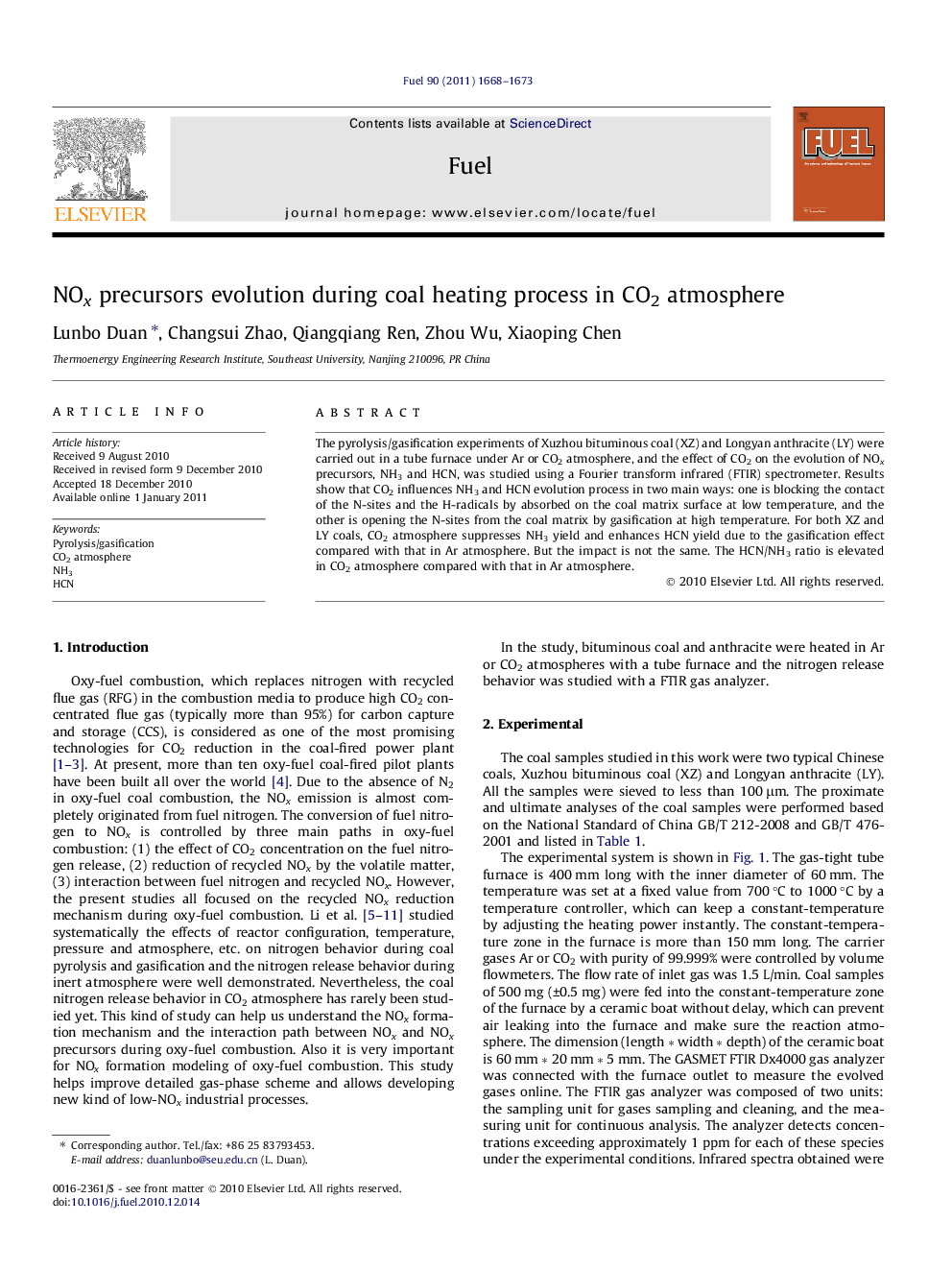 NOx precursors evolution during coal heating process in CO2 atmosphere