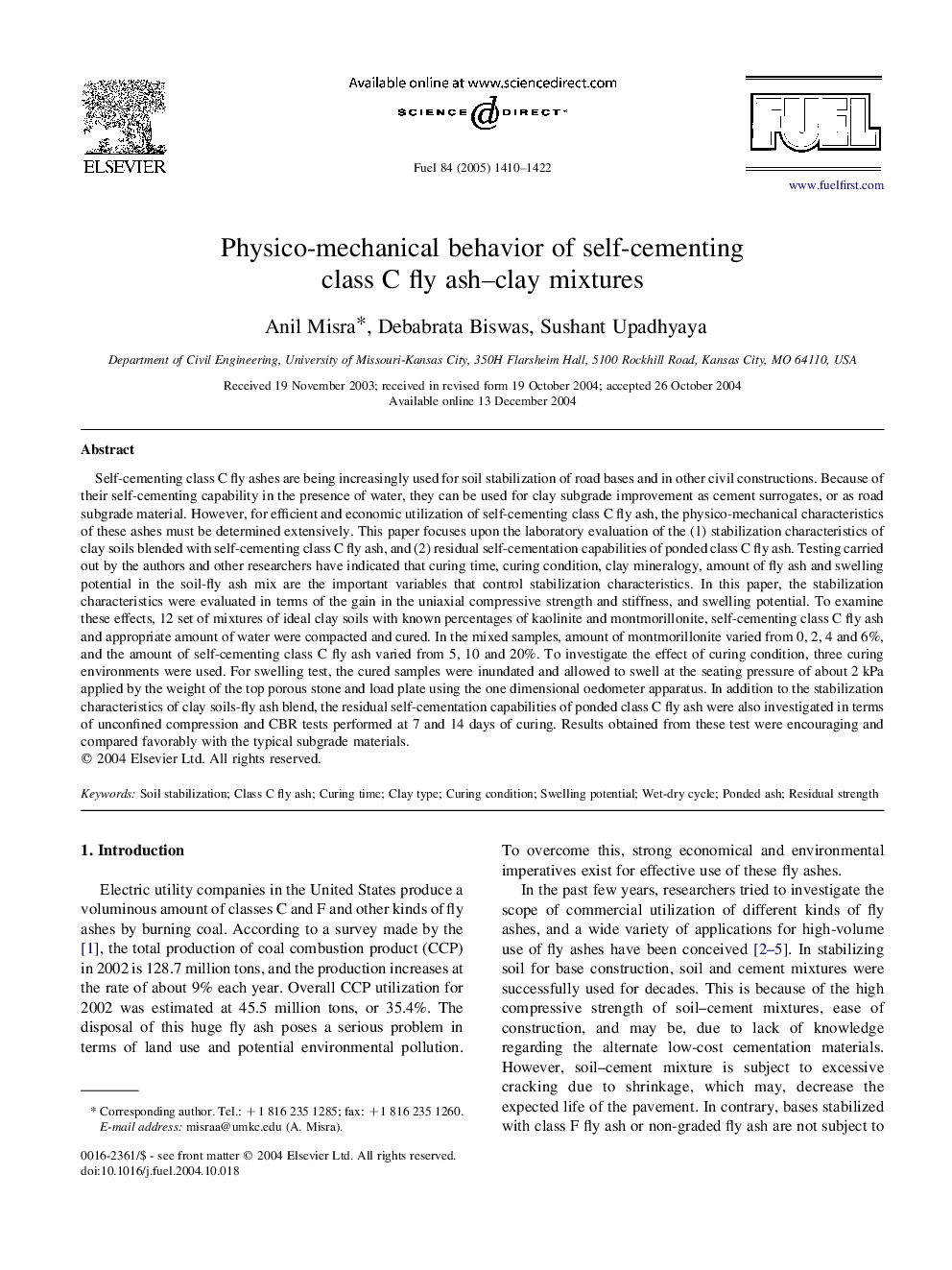 Physico-mechanical behavior of self-cementing class C fly ash-clay mixtures
