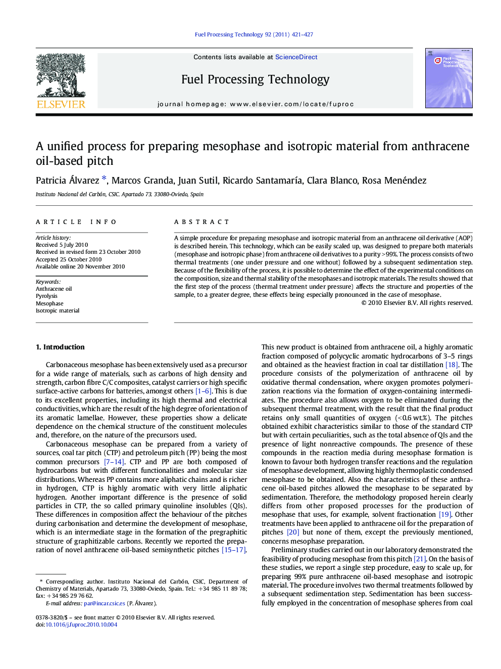 A unified process for preparing mesophase and isotropic material from anthracene oil-based pitch