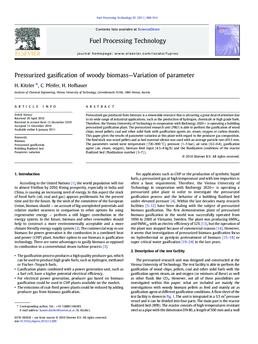 Pressurized gasification of woody biomass-Variation of parameter