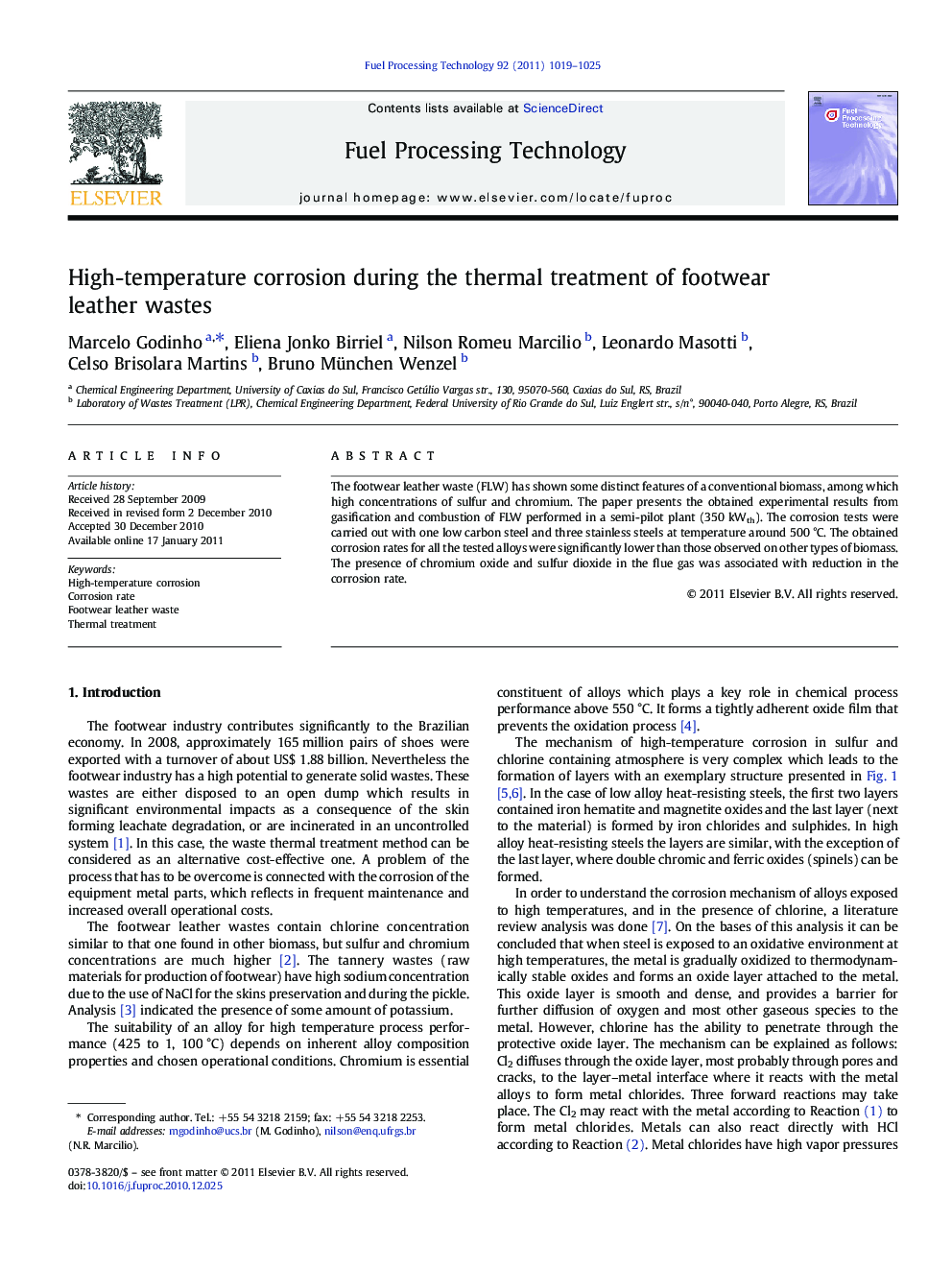 High-temperature corrosion during the thermal treatment of footwear leather wastes