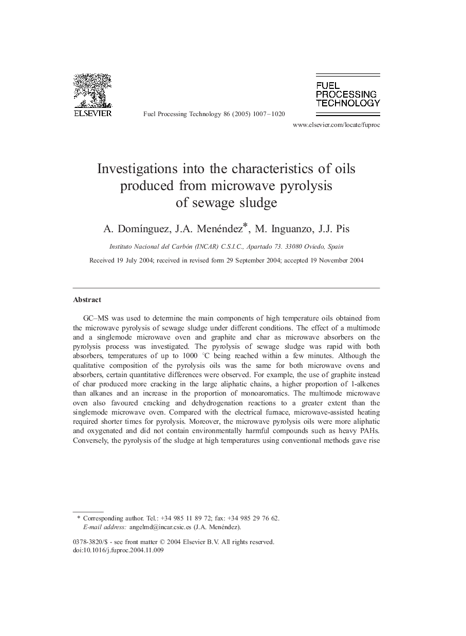 Investigations into the characteristics of oils produced from microwave pyrolysis of sewage sludge