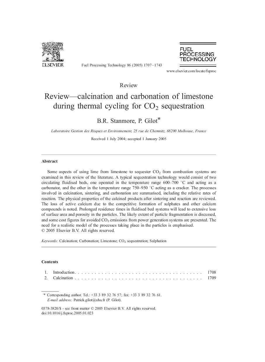 Review-calcination and carbonation of limestone during thermal cycling for CO2 sequestration