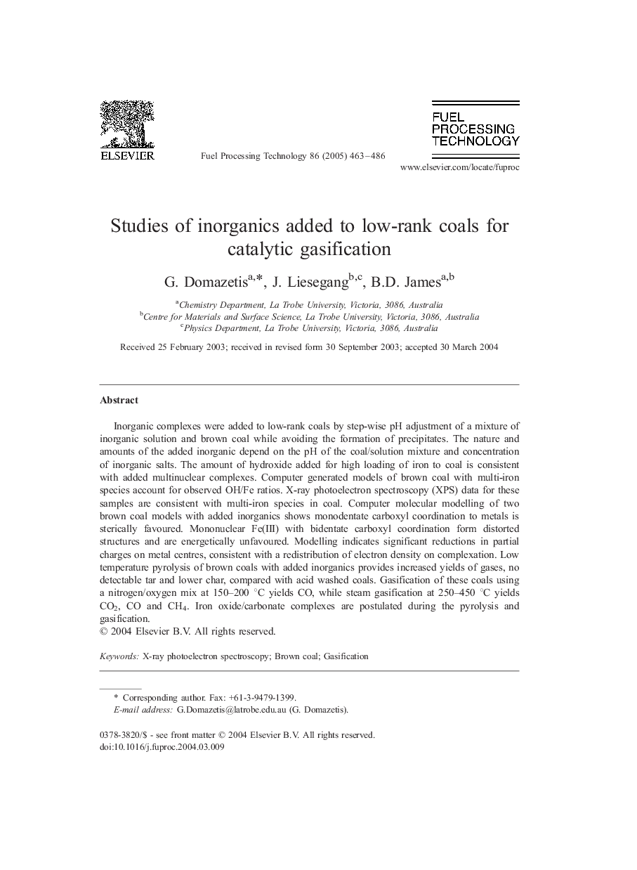 Studies of inorganics added to low-rank coals for catalytic gasification