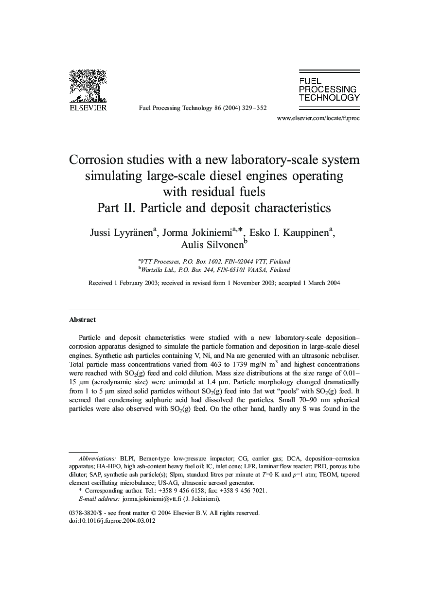 Corrosion studies with a new laboratory-scale system simulating large-scale diesel engines operating with residual fuels