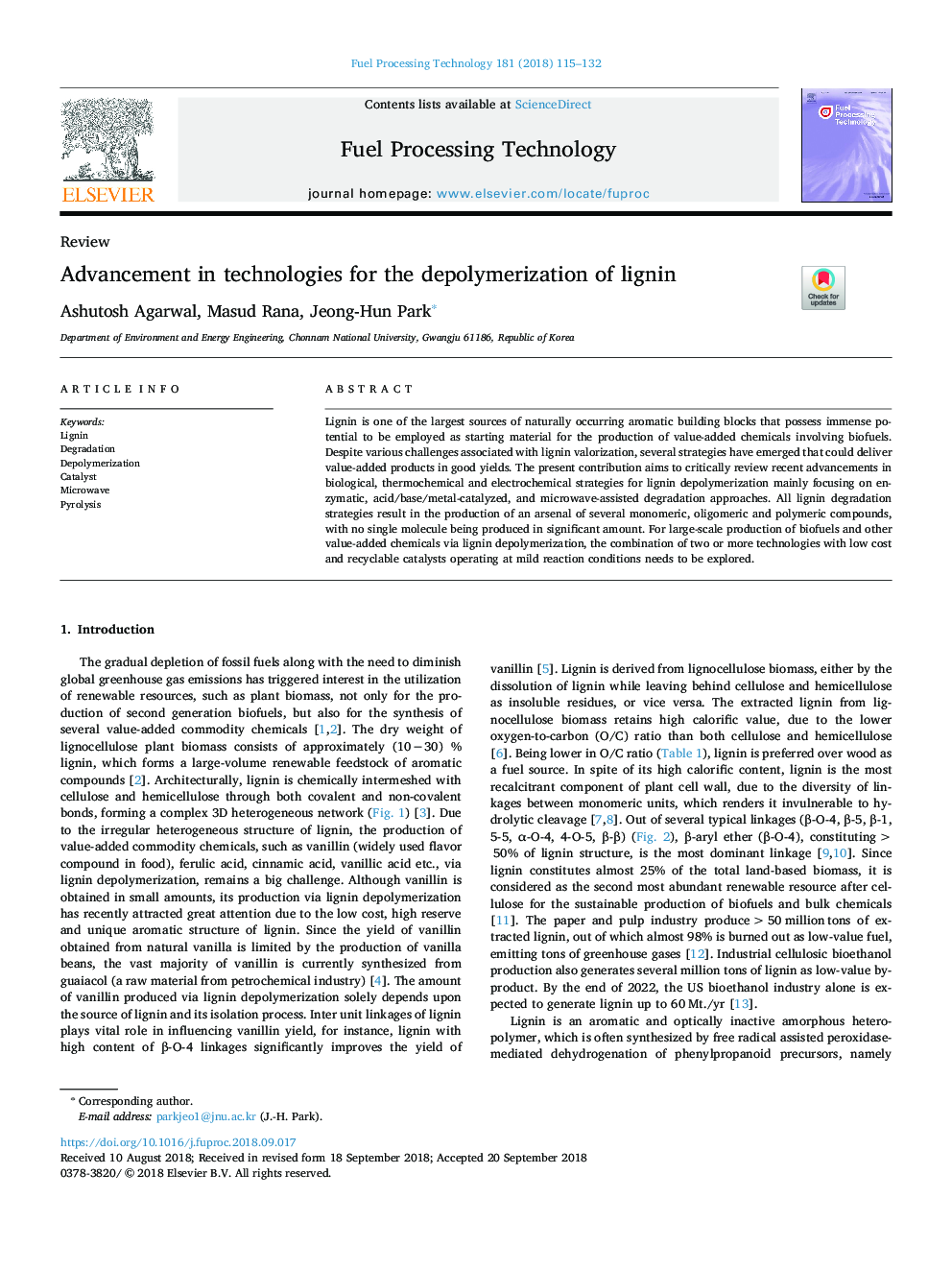 Advancement in technologies for the depolymerization of lignin