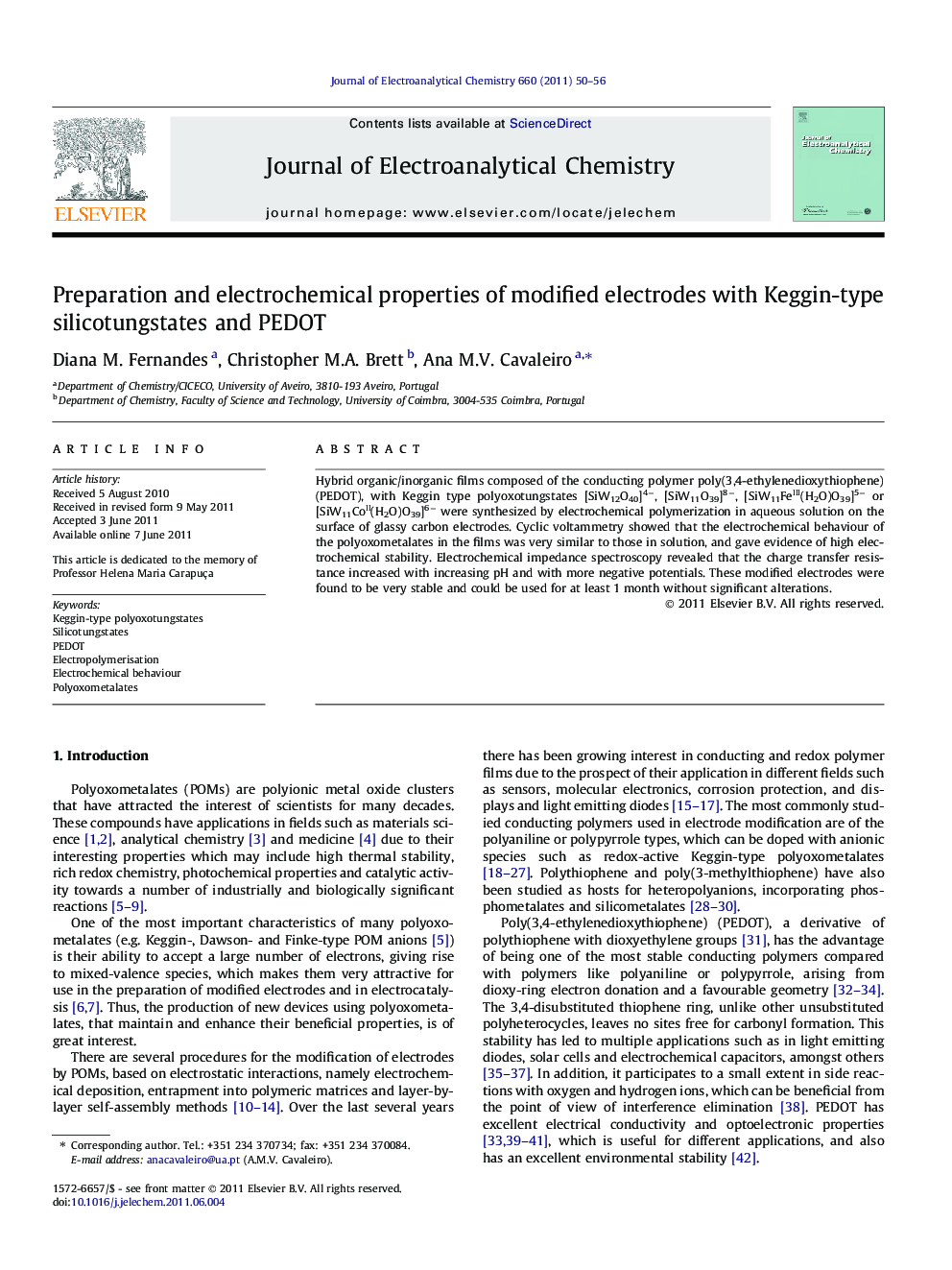 Preparation and electrochemical properties of modified electrodes with Keggin-type silicotungstates and PEDOT