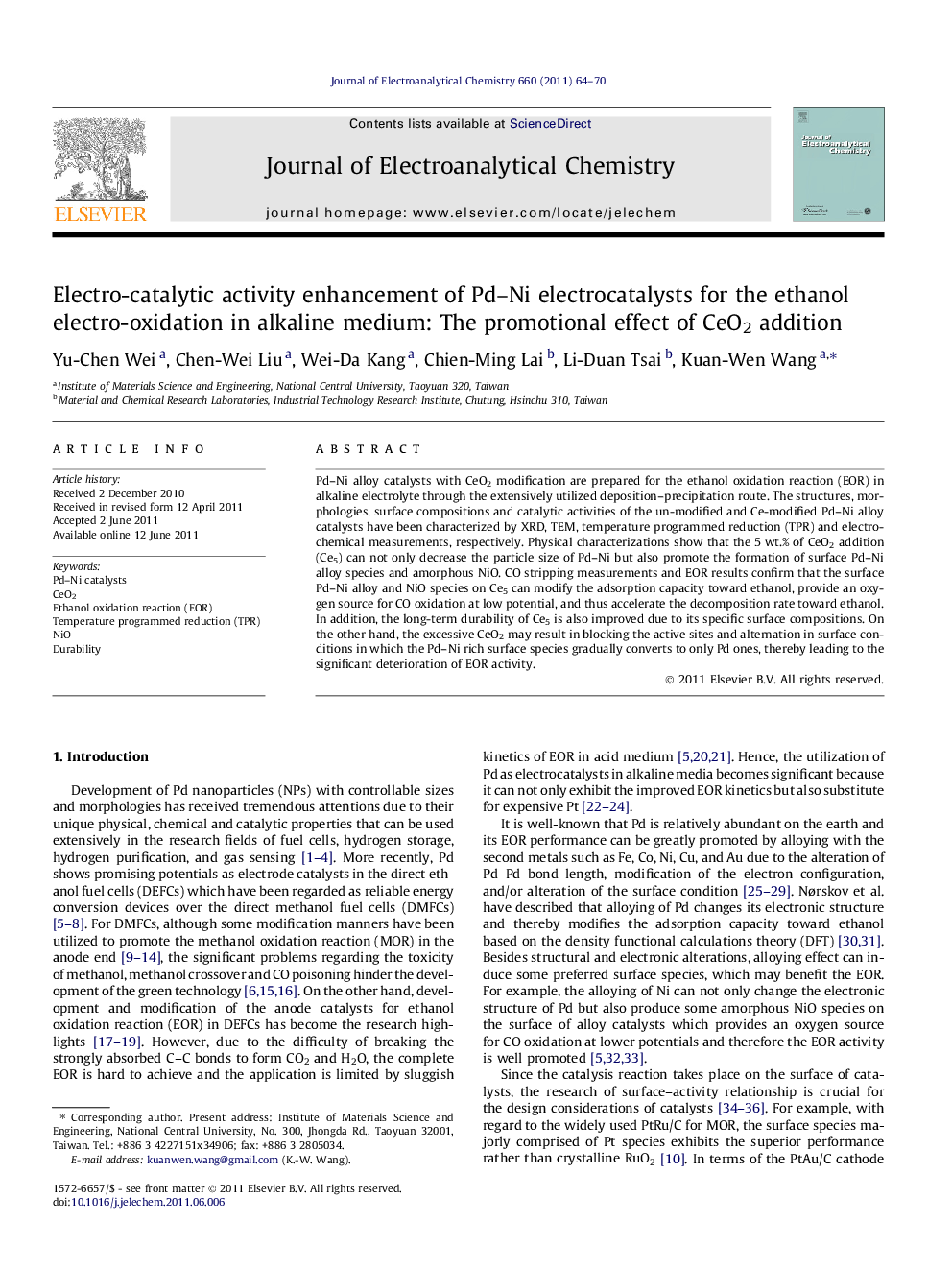 Electro-catalytic activity enhancement of Pd-Ni electrocatalysts for the ethanol electro-oxidation in alkaline medium: The promotional effect of CeO2 addition