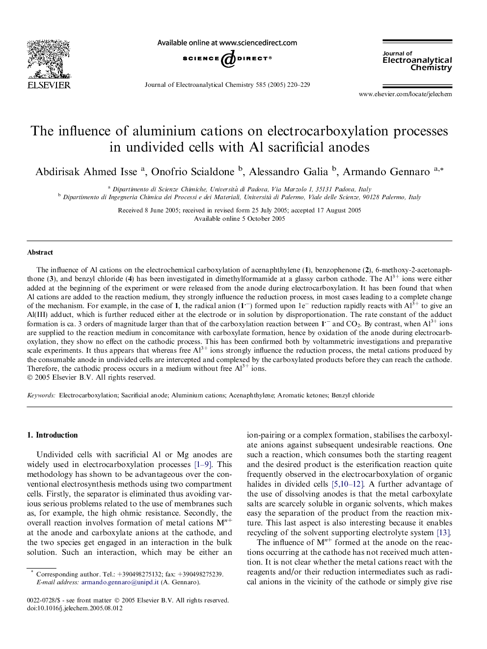 The influence of aluminium cations on electrocarboxylation processes in undivided cells with Al sacrificial anodes