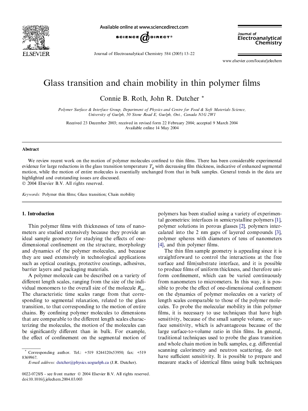 Glass transition and chain mobility in thin polymer films