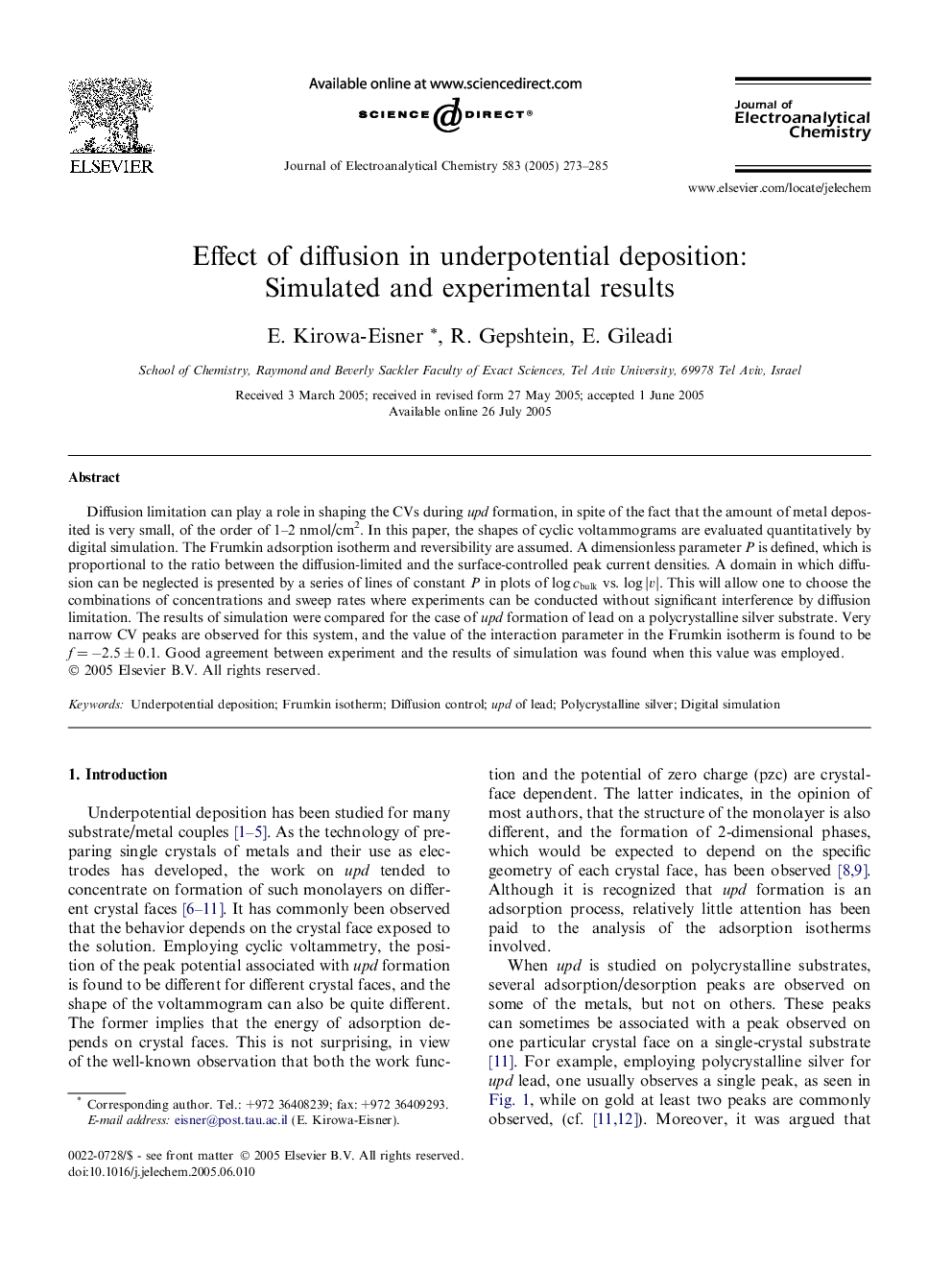 Effect of diffusion in underpotential deposition: Simulated and experimental results