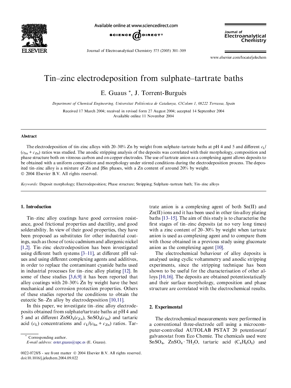 Tin-zinc electrodeposition from sulphate-tartrate baths