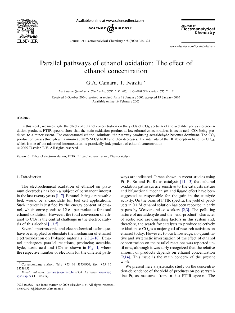 Parallel pathways of ethanol oxidation: The effect of ethanol concentration