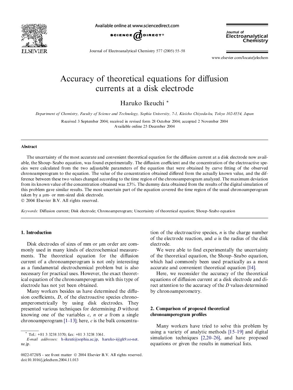 Accuracy of theoretical equations for diffusion currents at a disk electrode