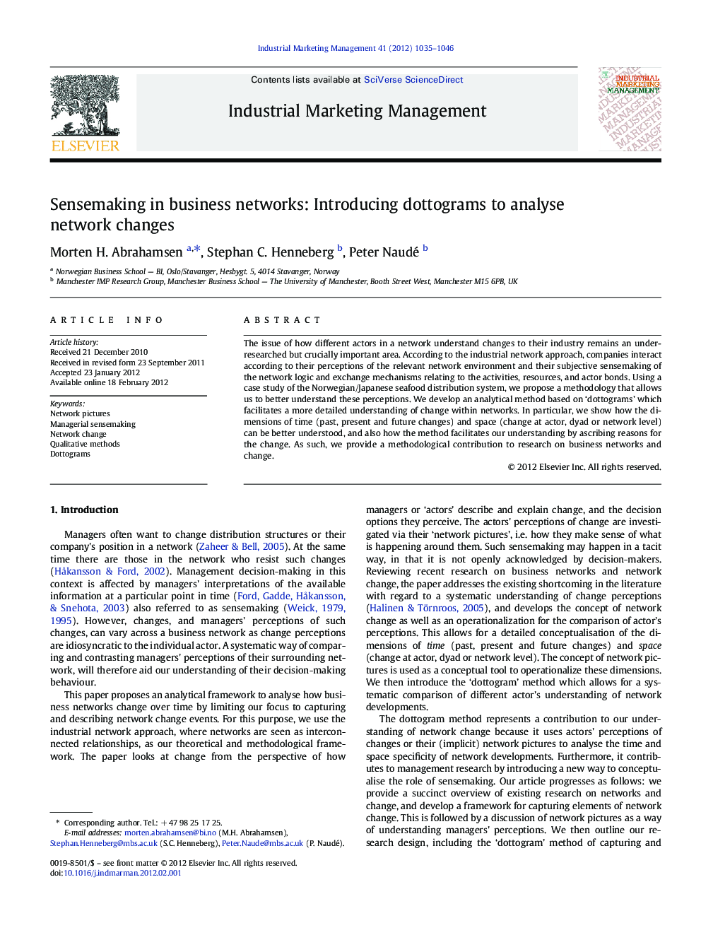 Sensemaking in business networks: Introducing dottograms to analyse network changes