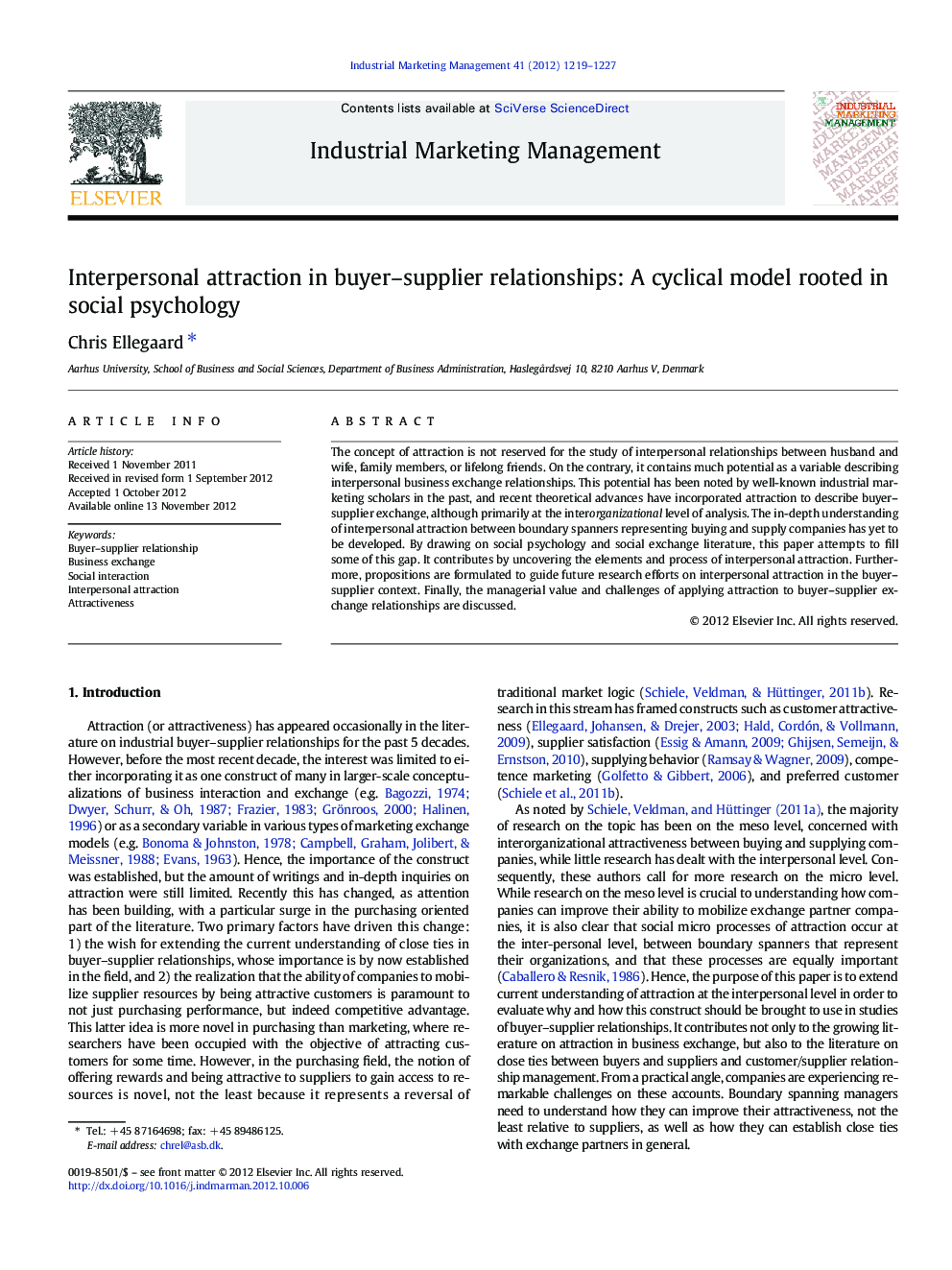 Interpersonal attraction in buyer–supplier relationships: A cyclical model rooted in social psychology