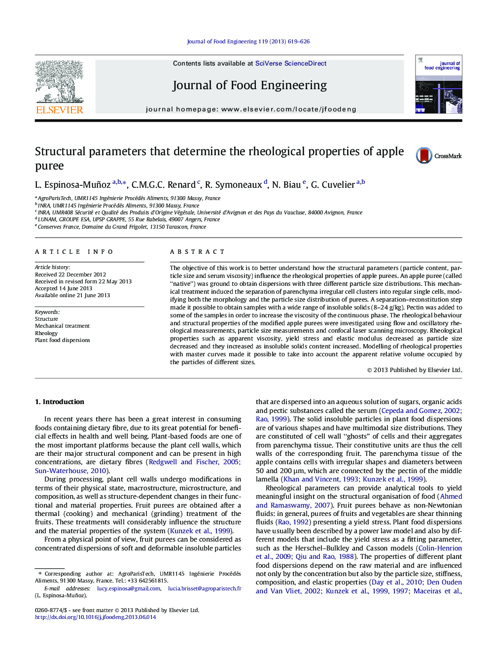 Structural parameters that determine the rheological properties of apple puree