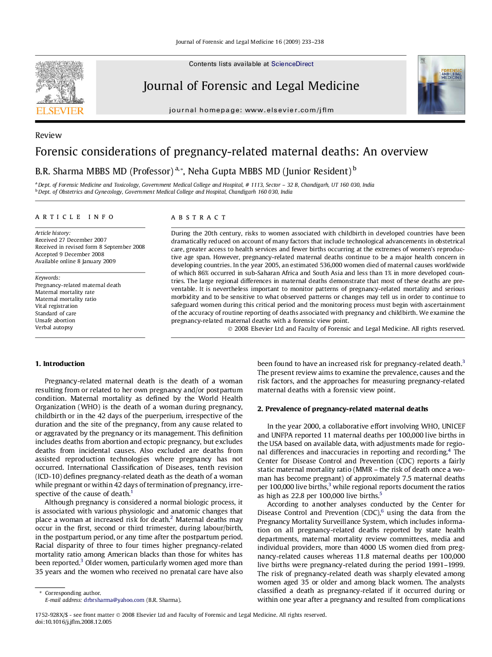 Forensic considerations of pregnancy-related maternal deaths: An overview