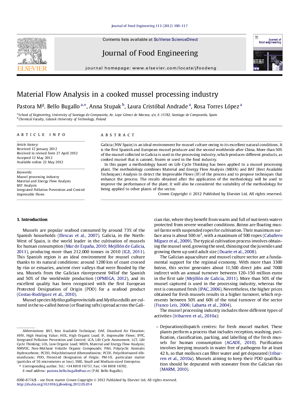 Material Flow Analysis in a cooked mussel processing industry