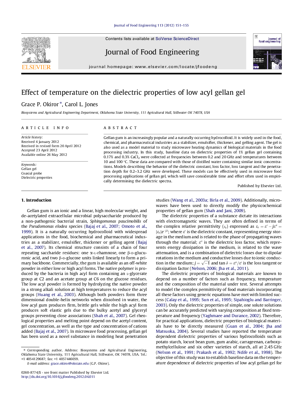 Effect of temperature on the dielectric properties of low acyl gellan gel