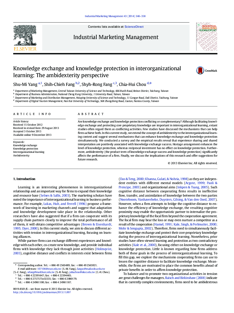 Knowledge exchange and knowledge protection in interorganizational learning: The ambidexterity perspective