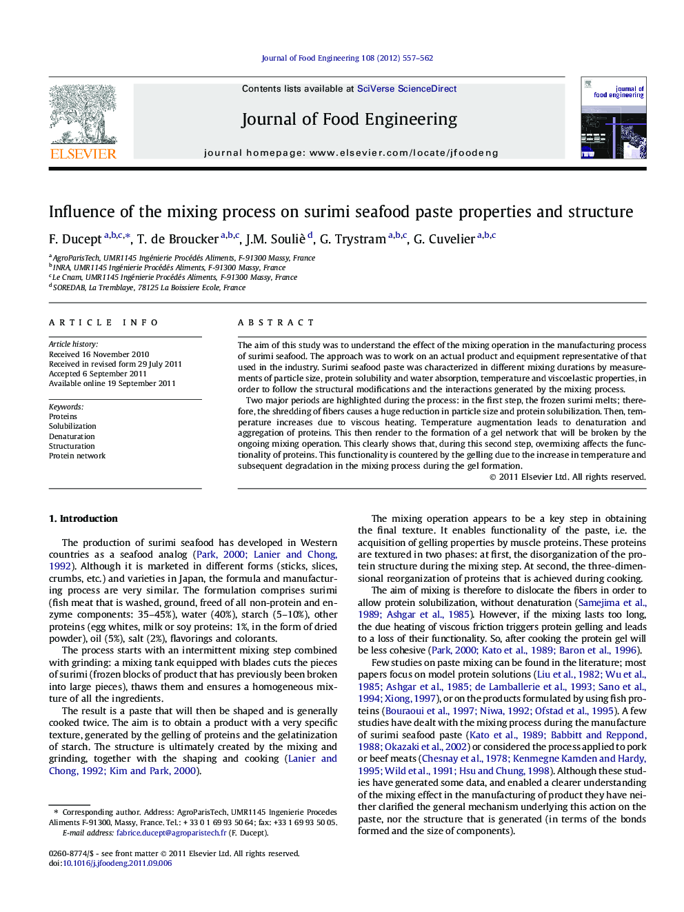 Influence of the mixing process on surimi seafood paste properties and structure