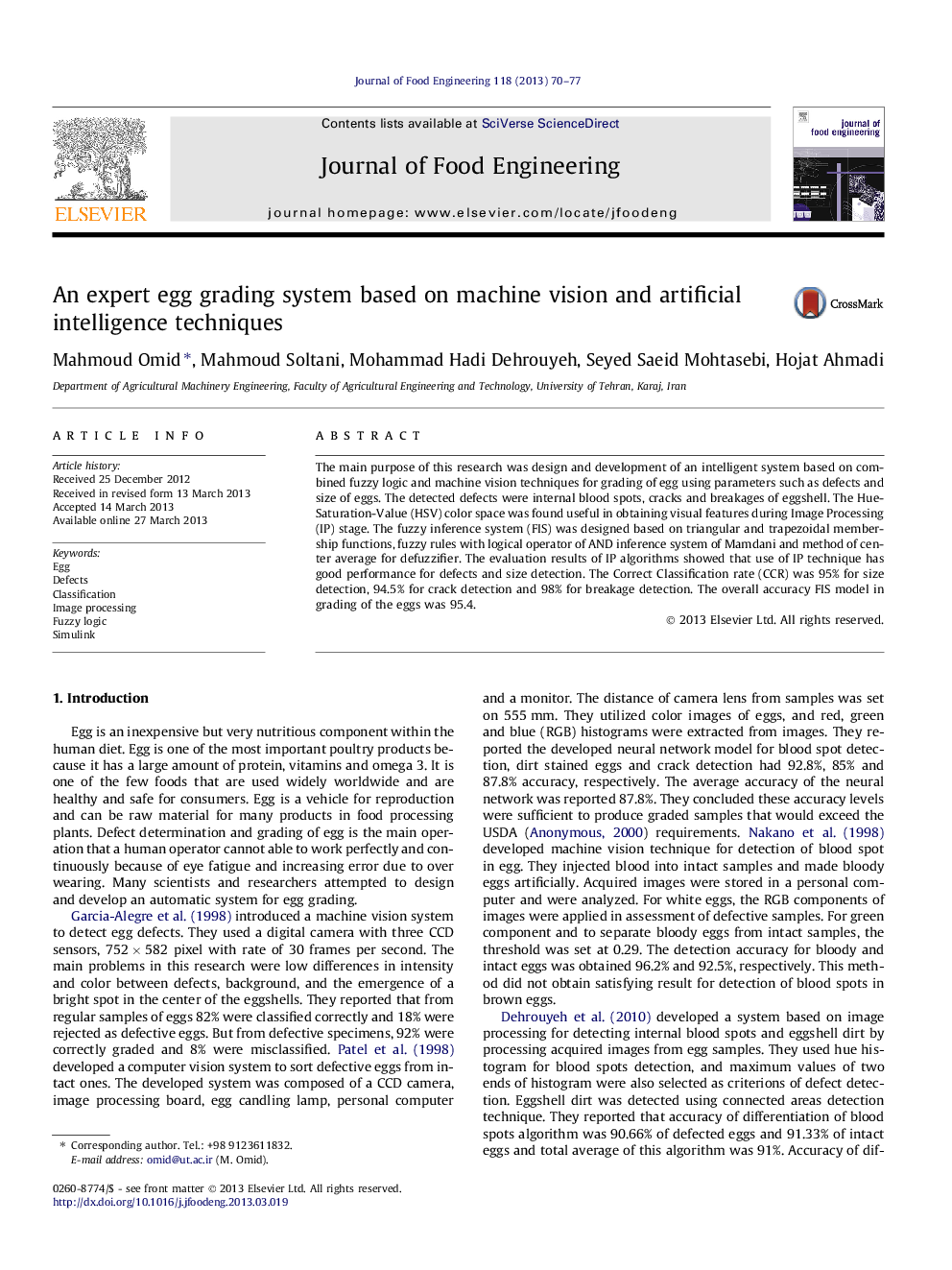 An expert egg grading system based on machine vision and artificial intelligence techniques