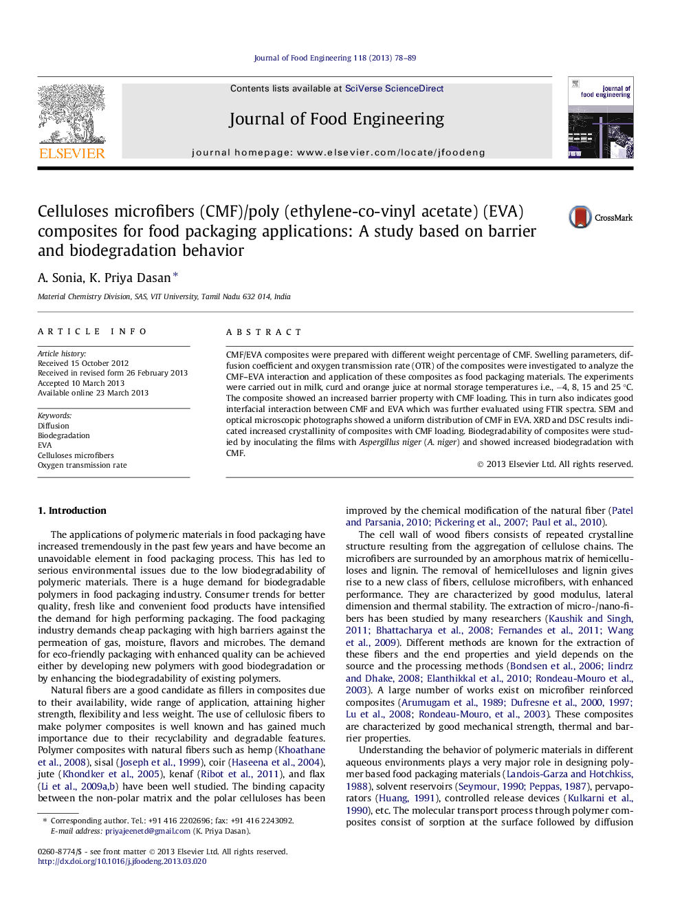 Celluloses microfibers (CMF)/poly (ethylene-co-vinyl acetate) (EVA) composites for food packaging applications: A study based on barrier and biodegradation behavior