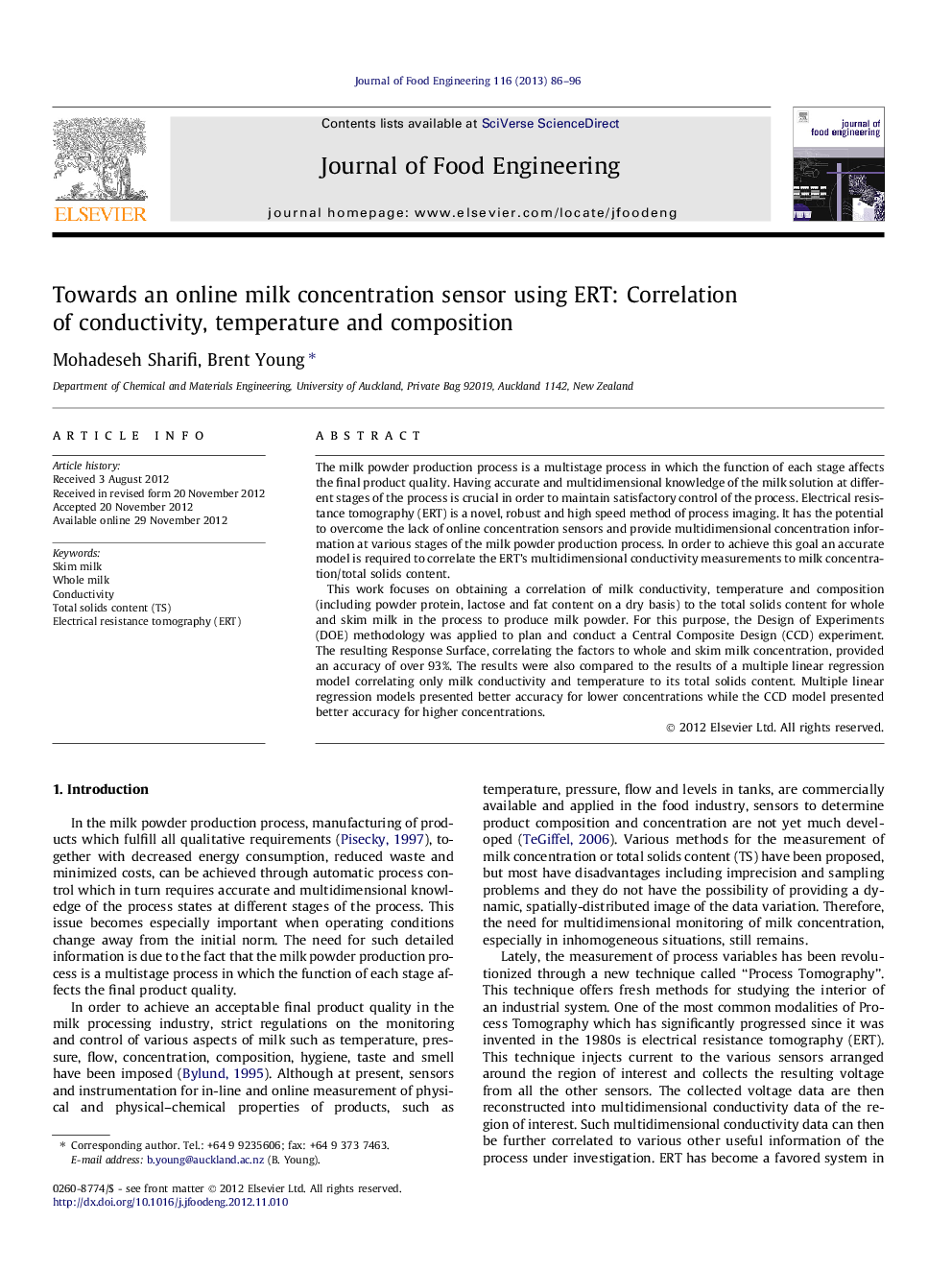 Towards an online milk concentration sensor using ERT: Correlation of conductivity, temperature and composition