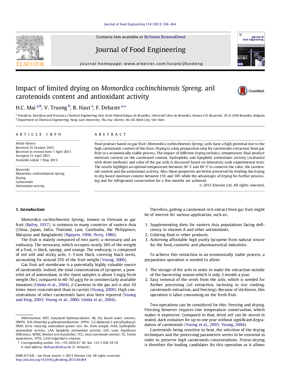 Impact of limited drying on Momordica cochinchinensis Spreng. aril carotenoids content and antioxidant activity