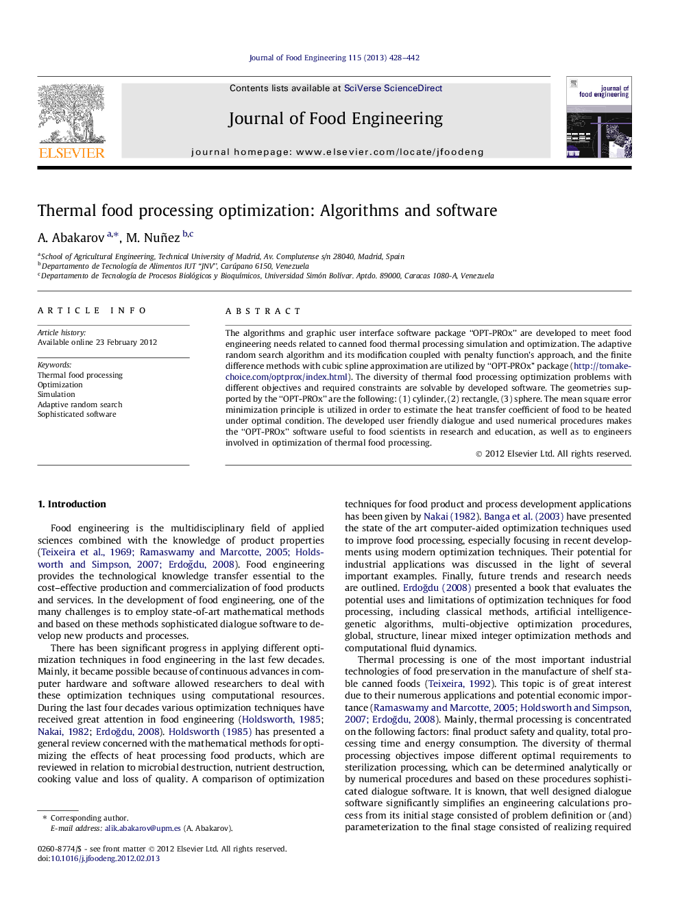 Thermal food processing optimization: Algorithms and software