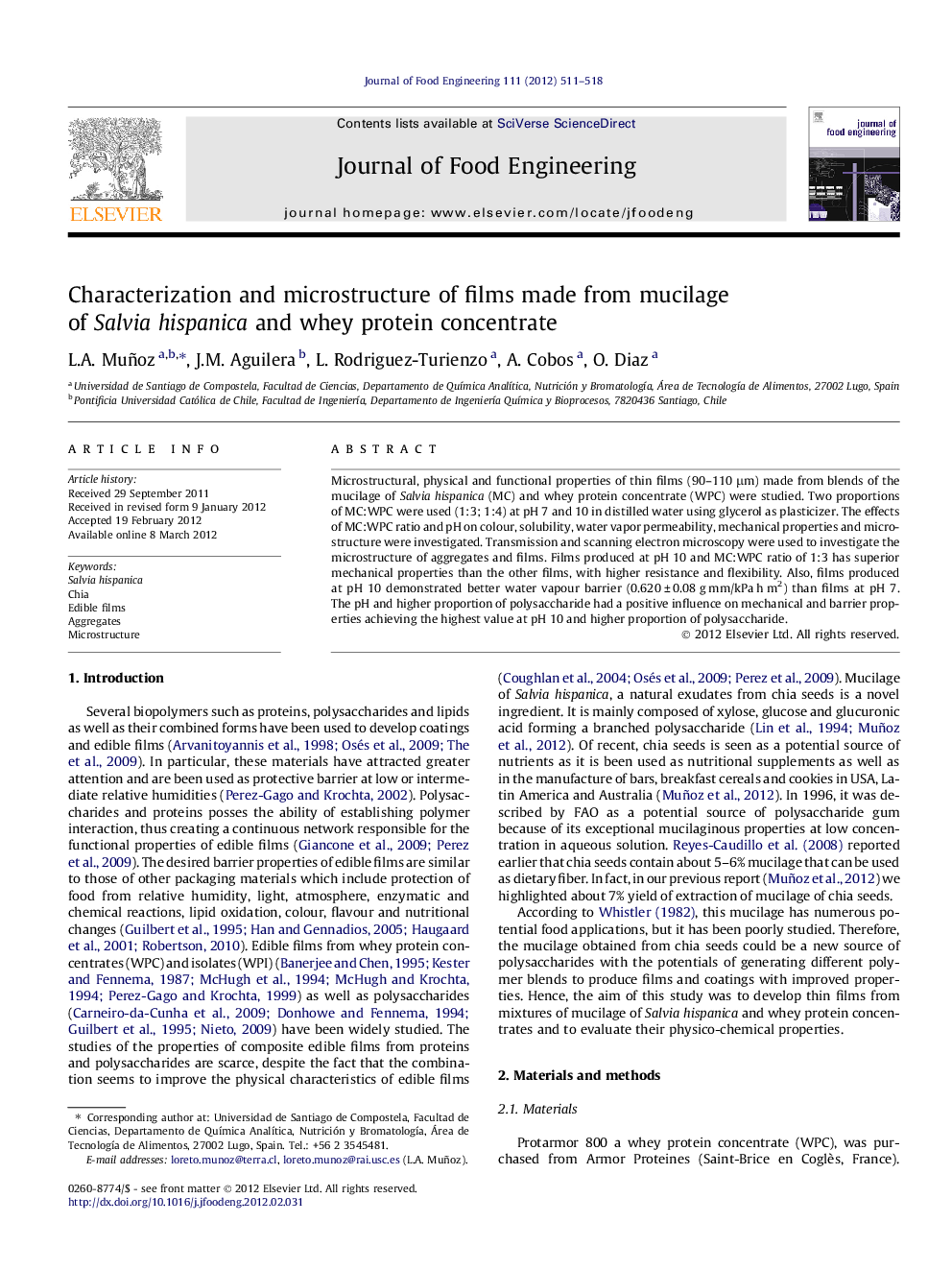 Characterization and microstructure of films made from mucilage of Salvia hispanica and whey protein concentrate