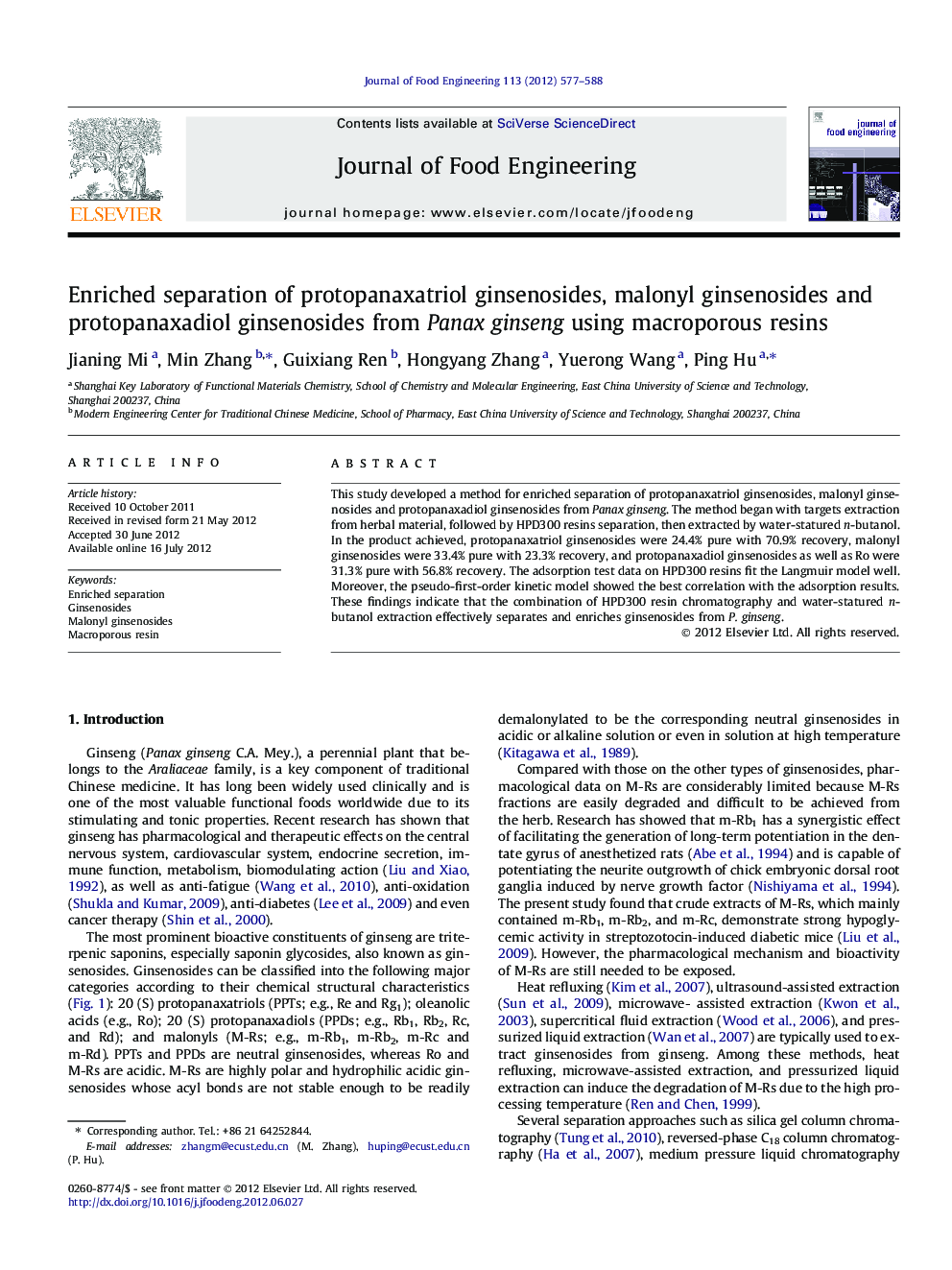 Enriched separation of protopanaxatriol ginsenosides, malonyl ginsenosides and protopanaxadiol ginsenosides from Panax ginseng using macroporous resins