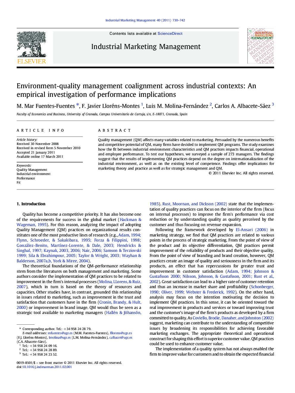 Environment-quality management coalignment across industrial contexts: An empirical investigation of performance implications