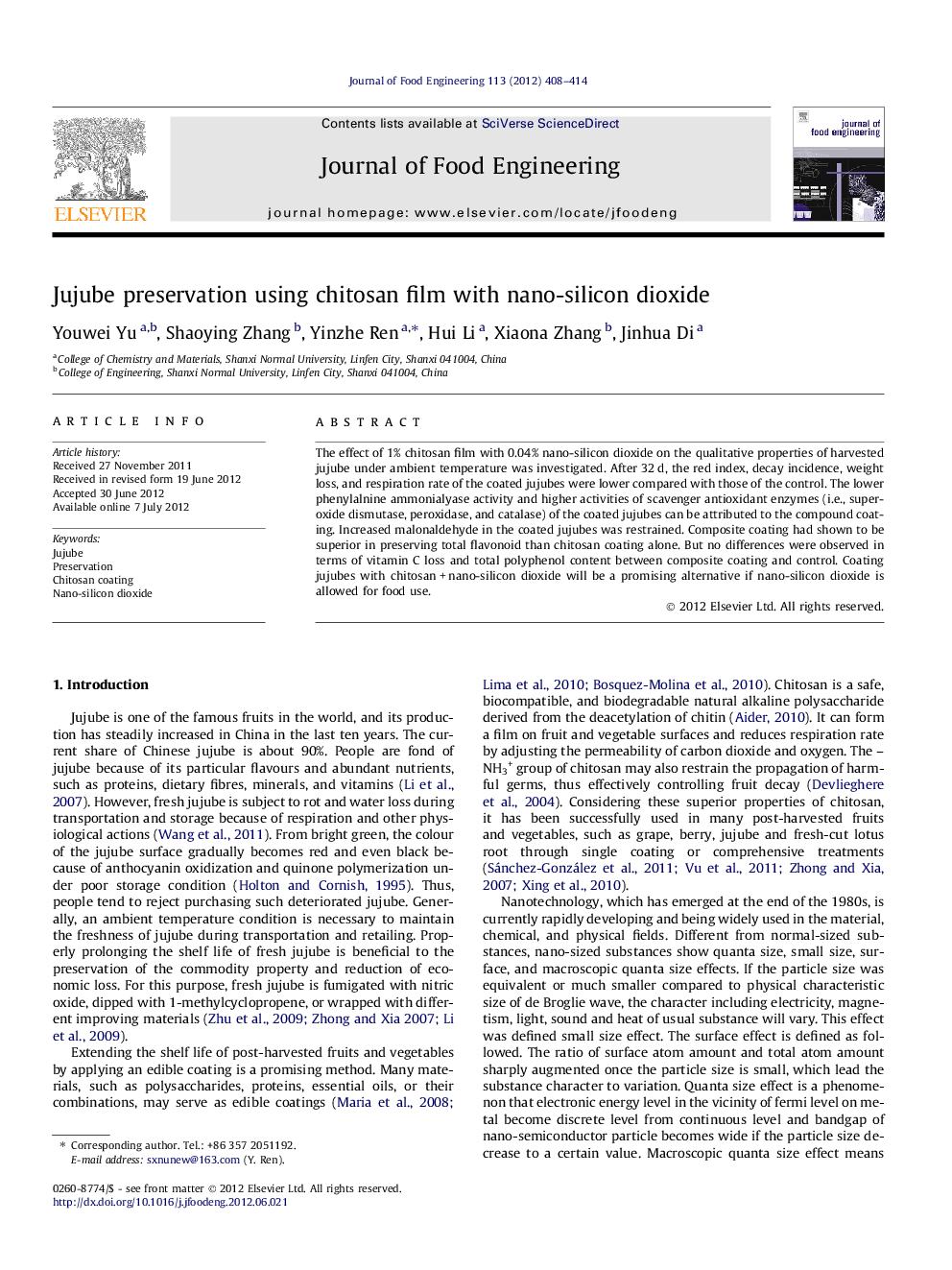 Jujube preservation using chitosan film with nano-silicon dioxide