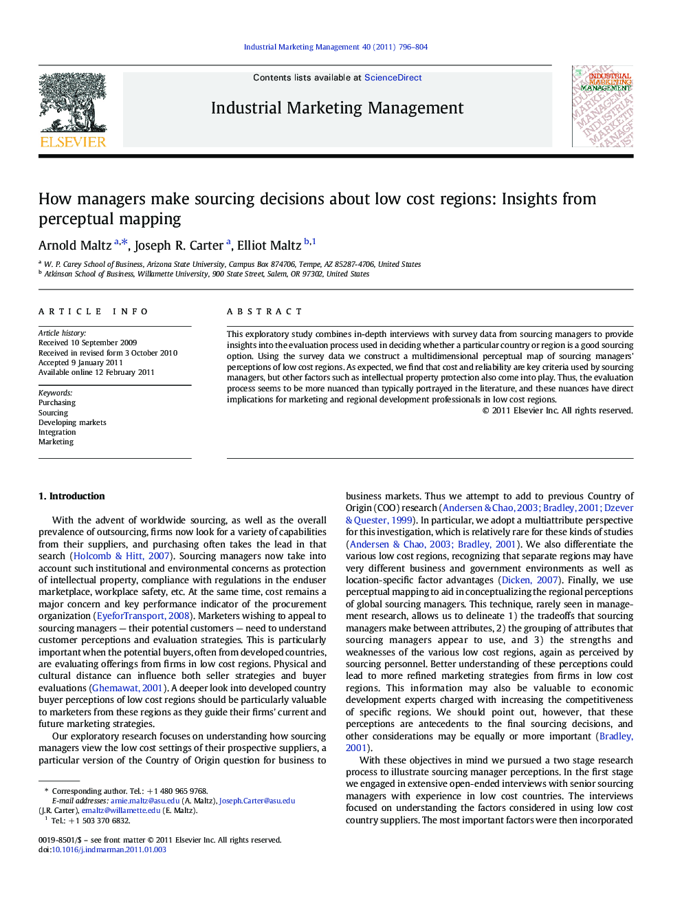 How managers make sourcing decisions about low cost regions: Insights from perceptual mapping