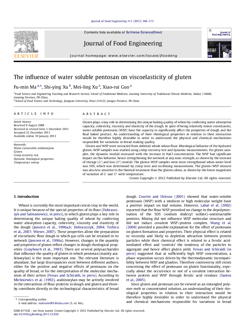 The influence of water soluble pentosan on viscoelasticity of gluten