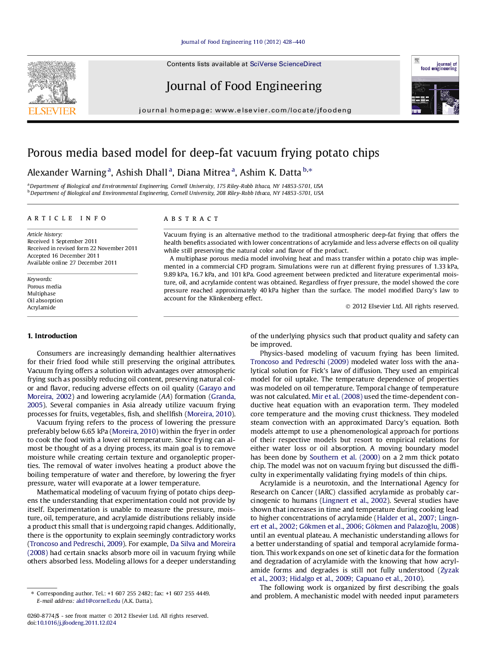 Porous media based model for deep-fat vacuum frying potato chips