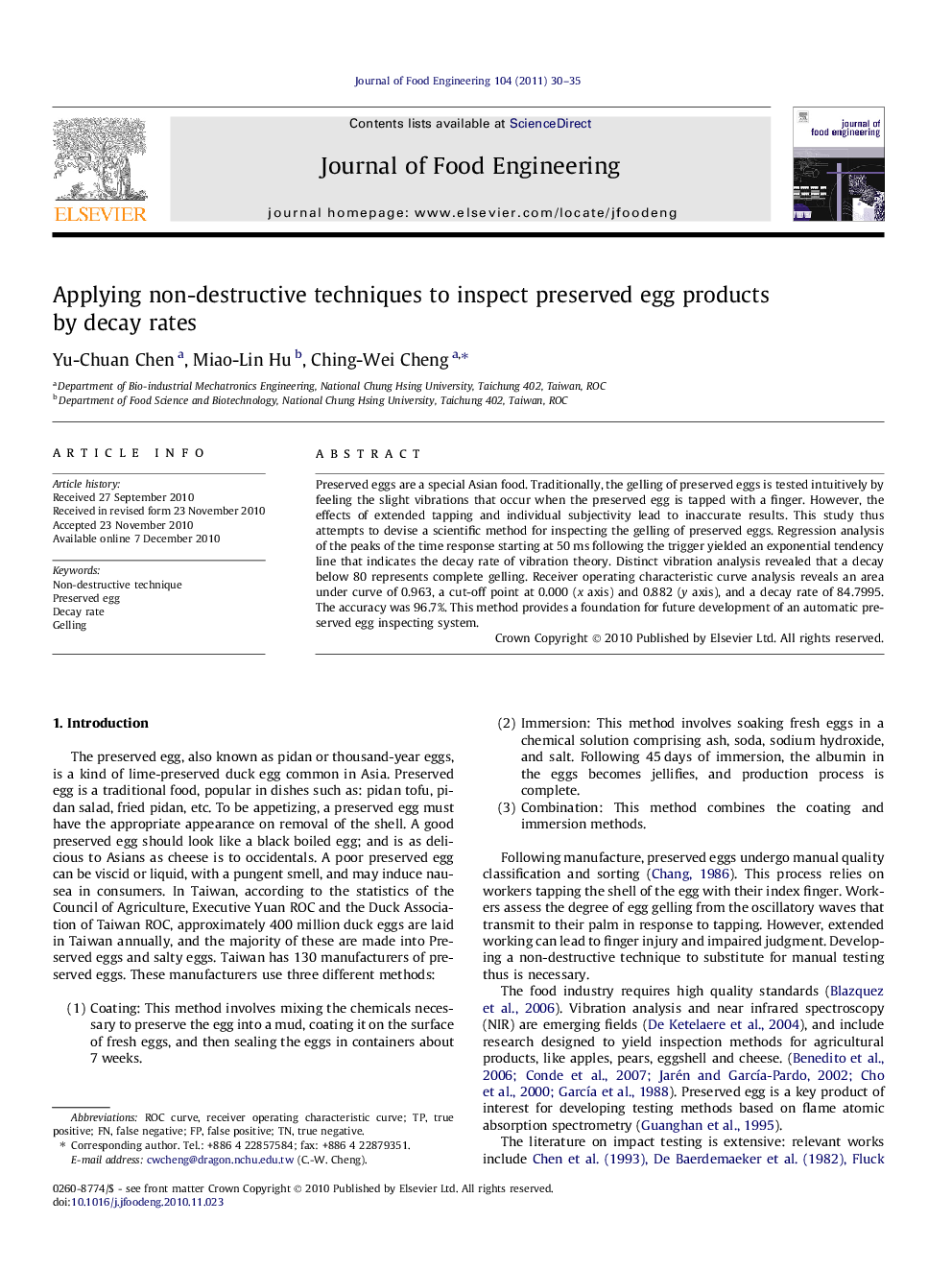 Applying non-destructive techniques to inspect preserved egg products by decay rates