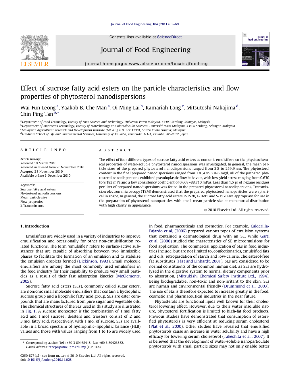 Effect of sucrose fatty acid esters on the particle characteristics and flow properties of phytosterol nanodispersions