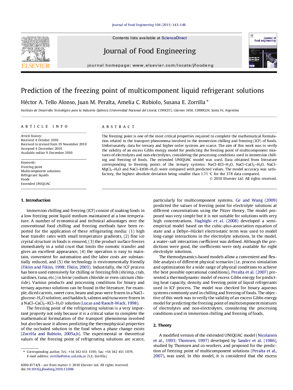 Prediction of the freezing point of multicomponent liquid refrigerant solutions