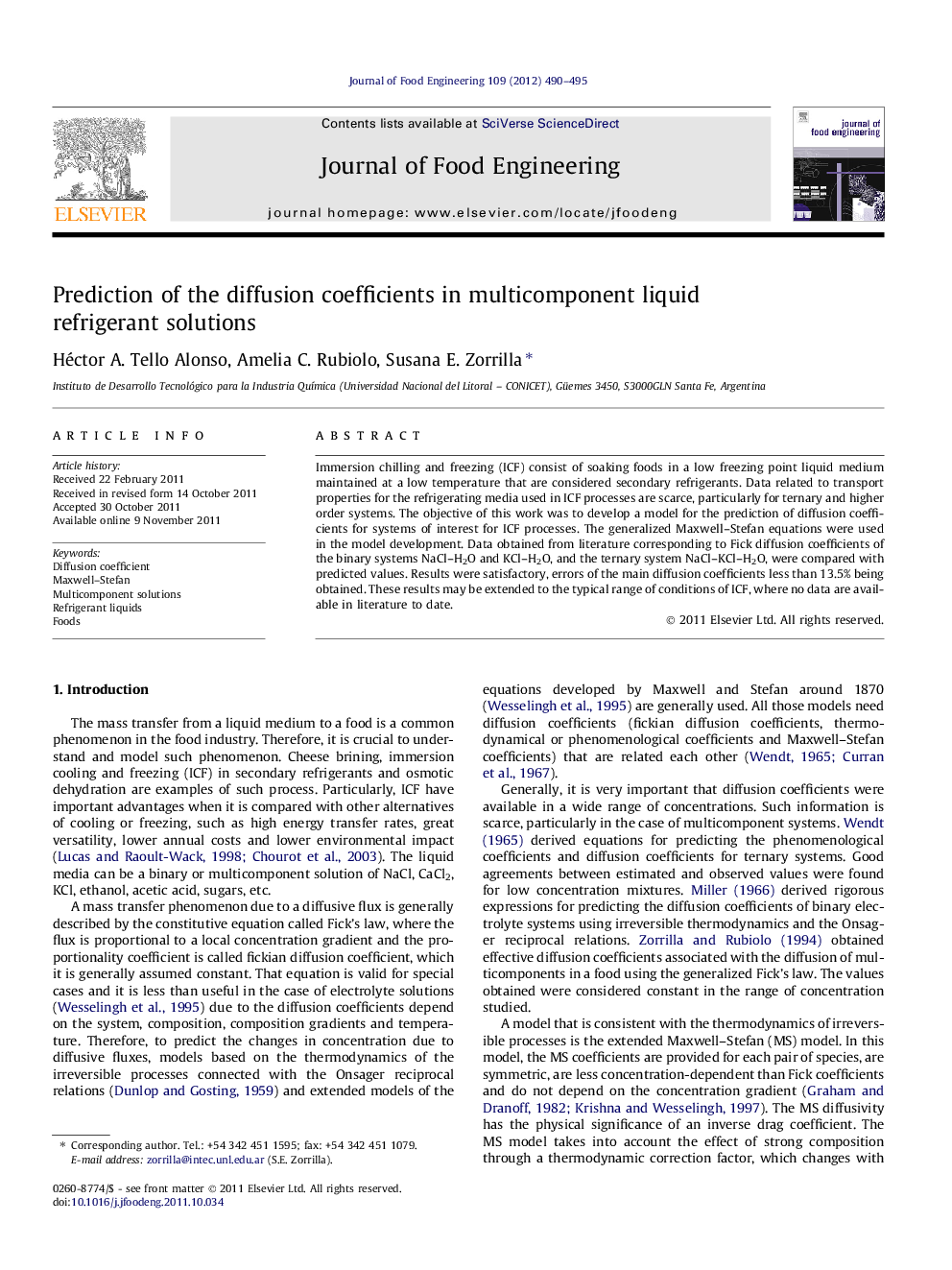 Prediction of the diffusion coefficients in multicomponent liquid refrigerant solutions