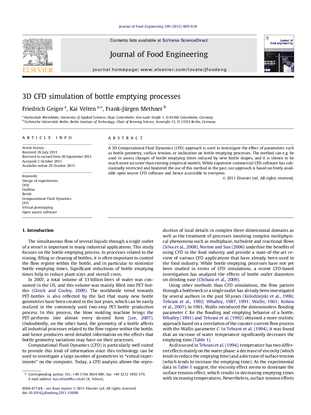 3D CFD simulation of bottle emptying processes