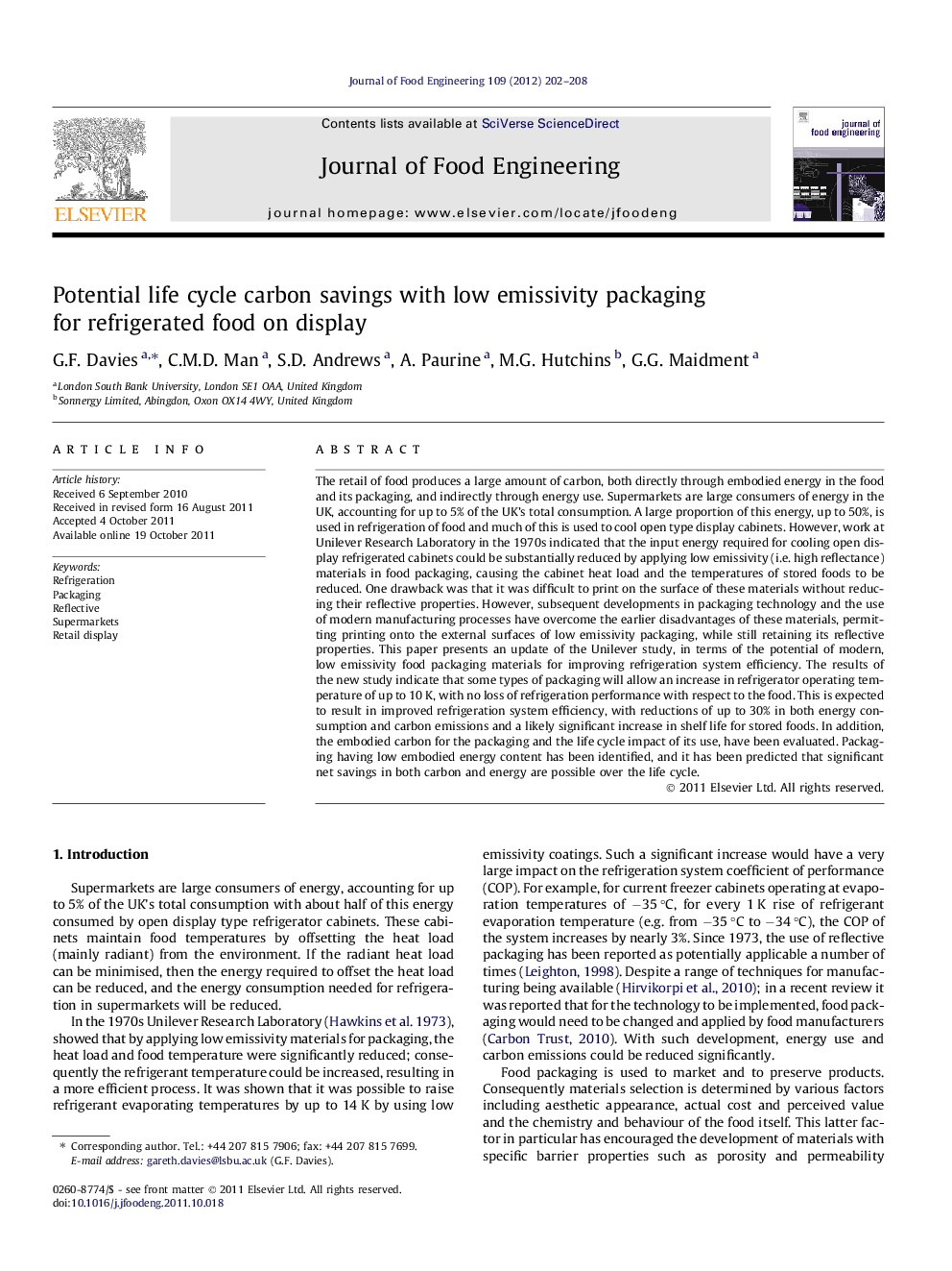 Potential life cycle carbon savings with low emissivity packaging for refrigerated food on display