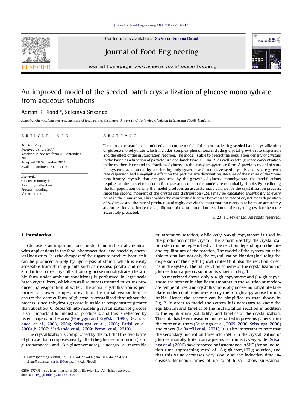 An improved model of the seeded batch crystallization of glucose monohydrate from aqueous solutions