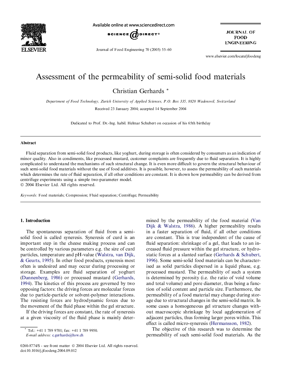 Assessment of the permeability of semi-solid food materials