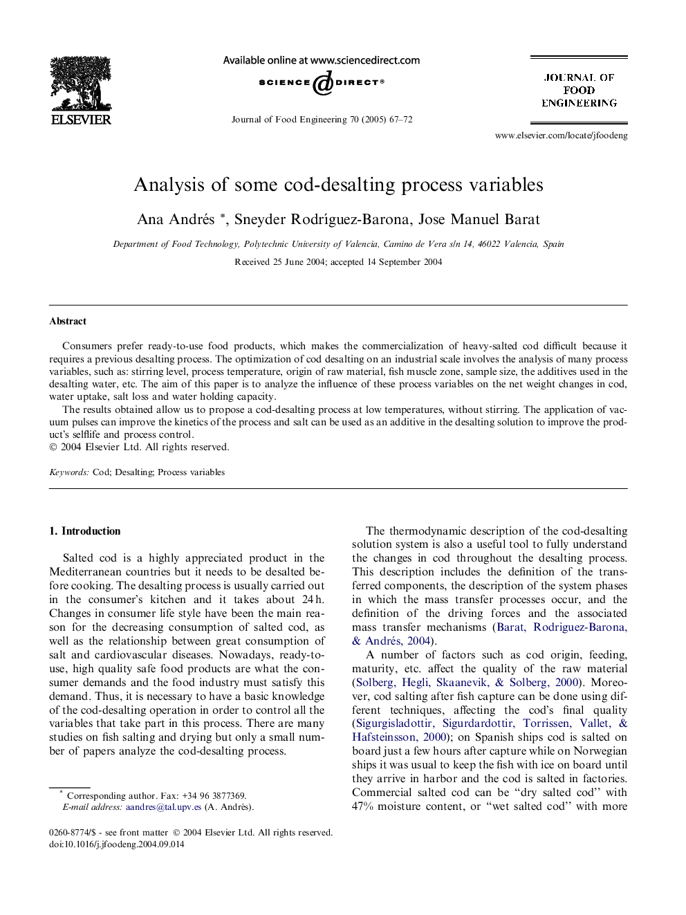 عکس صفحه اول مقاله: Analysis of some cod-desalting process variables Analysis of some cod-desalting process variables